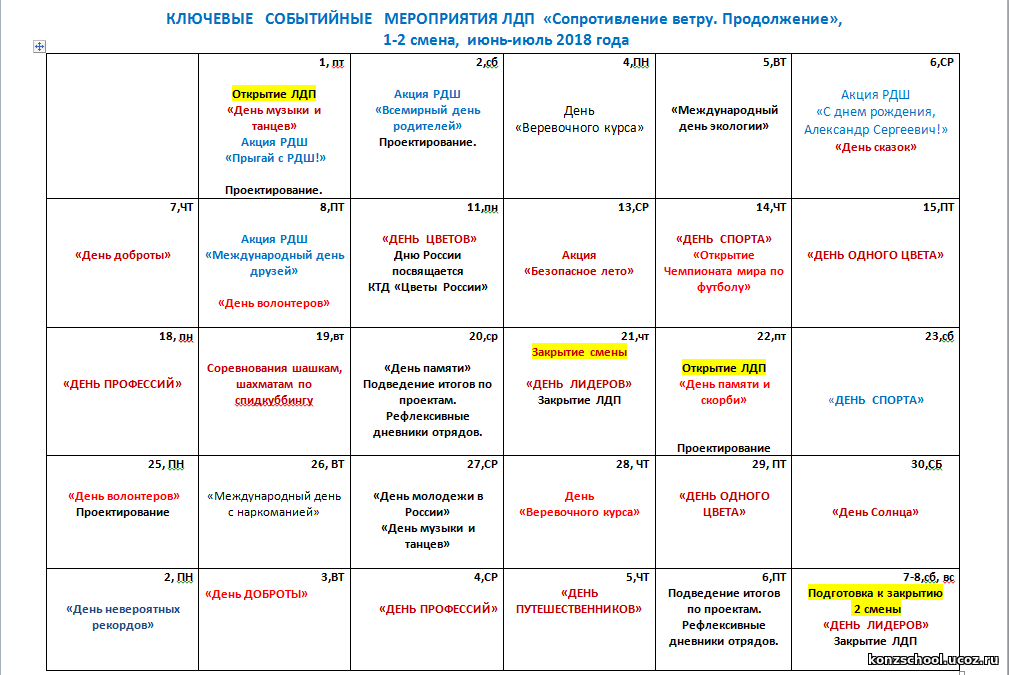 План работы лдп